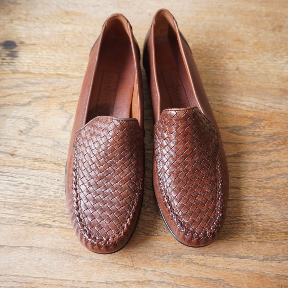 Cole Haan Women's Size 9 Brown Leather Braided Woven Loafers Chic Fall Classic